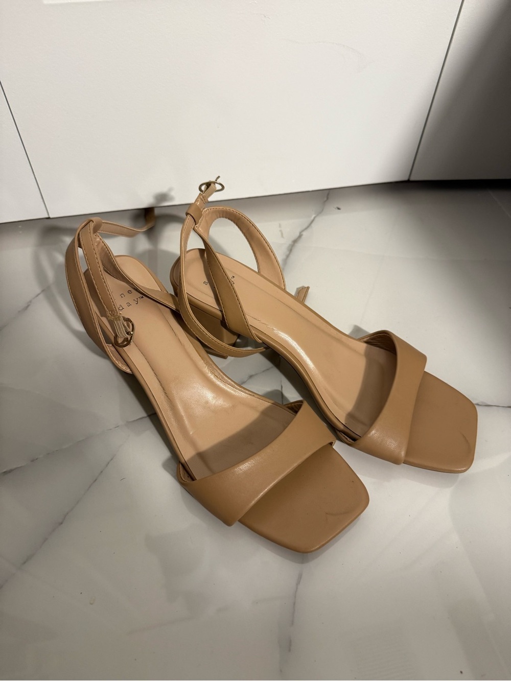 a new day Nude Tan Square-Toe Ankle Strap Heels